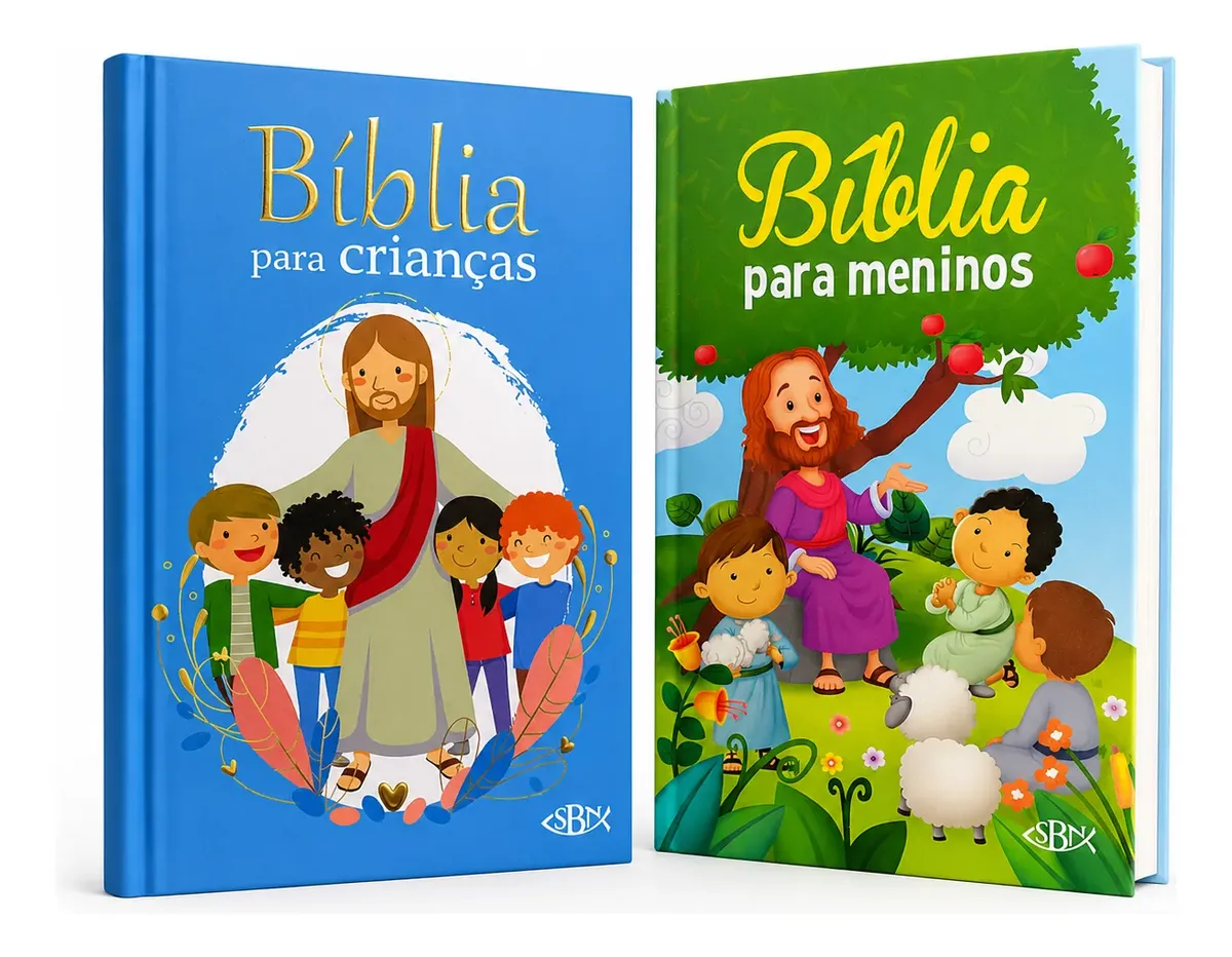 Kit com Bíblia para Crianças e Bíblia para Meninos, capas duras coloridas